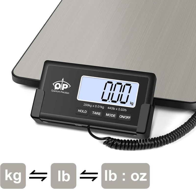 QP Shipping Scale, 440 lb/0.35 oz High Accuracy Digital Postal Scale, Postage Scale, Hold/Tare Function, Auto Off LCD Display, Lightweight Scale for Packages/Luggage/Pet, Battery & AC Adapter Included - Image 4